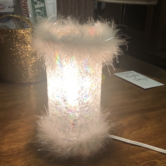 Pretty White Feathers Crackled Silver Table Top Plug in Lamp! - Picture 3 of 14